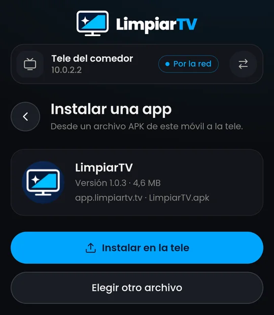 Instalar una app: elegir una APK del móvil e instalarla en la tele